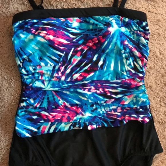 Maxine Blue Pink Black paint spat bathing swimsuit Plus size 16 XL tummy control - Picture 3 of 16